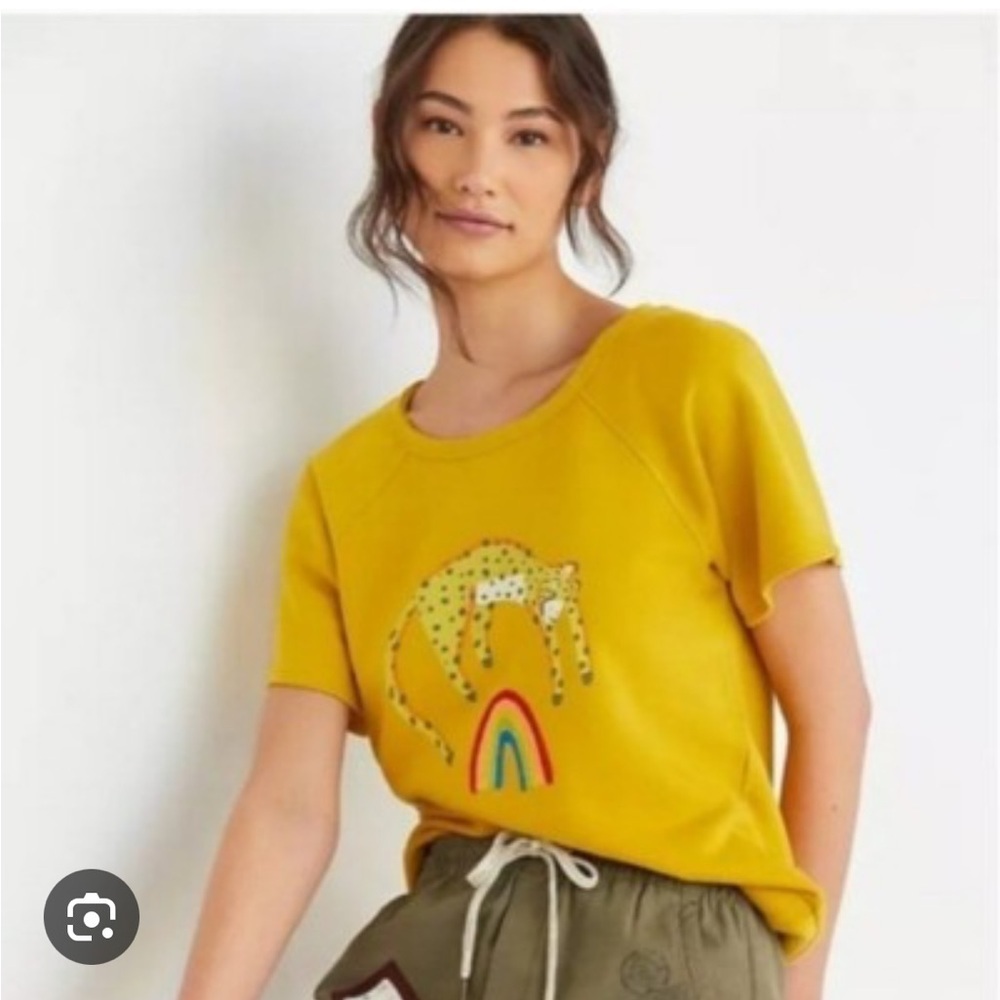 Jarmel by Anthropologie-Sunny Yellow Women's Sweatshirt with Rainbow Accent